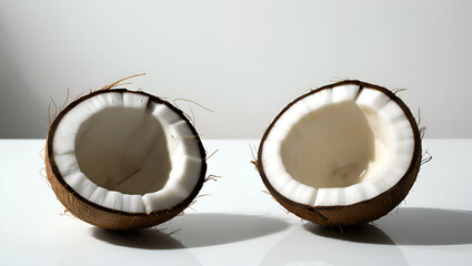 Fototapeta premium Whole Coconuts with a Halved One Isolated on a White Background
