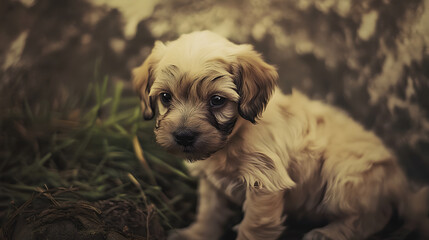 Fototapeta premium Adorable dogs and puppies in various settings, capturing joy, curiosity, and charm. Perfect for pet-related content, advertising, or heartwarming visuals.
