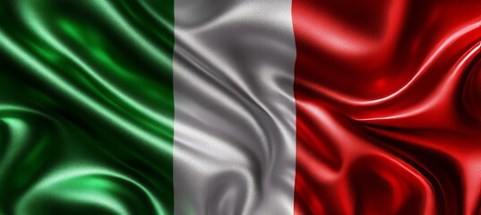 Flowing Italian Flag Realistic Satin Fabric Texture with Wavy Folds - High-Quality Illustration.