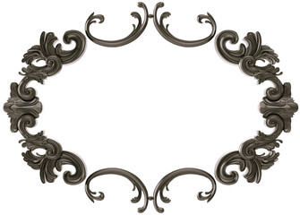 Black  ornament  frame on transparent background, cut out, 3D render
