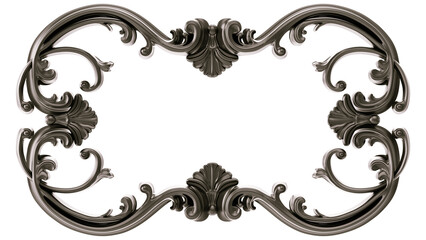 Black  ornament  frame on transparent background, cut out, 3D render
