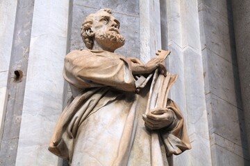 Saint statue at Catania Cathedral (Italian: Duomo di Catania), landmark of Catania, Italy. Saint...