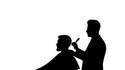 Stylized Barber Scene with Scissors, Razor, and Comb in Silhouette Style