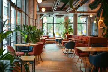 Fototapeta premium Interior of a modern empty cafe in the city