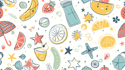 Fototapeta premium Vector summer seamless illustration design pattern background. Seamless summer background for postcards and design. texture. design element. summer background vector