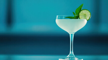 refreshing cocktail in stylish glass garnished with lime and basil, perfect for summer enjoyment