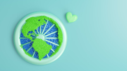 Concept of world bicycle day and car free day, healthy lifestyle, cycling and sports activity in nature, green bicycle and world. Environment preserve, background geometric shape, 3d rendering © Nuchjaree