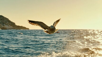 Fototapeta premium Seagull Sunset Flight Ocean Nature Wildlife