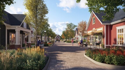 Charming street with shops and trees