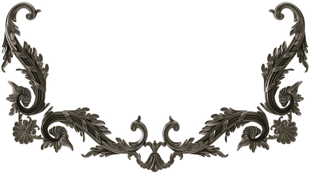 Black  ornament on transparent background, cut out, 3D render
