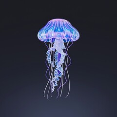 Naklejka premium A stunning 3D illustration of a glowing jellyfish floating in a dark underwater scene, featuring intricate tentacles and a bioluminescent effect, perfect for ocean and marine life themes. 