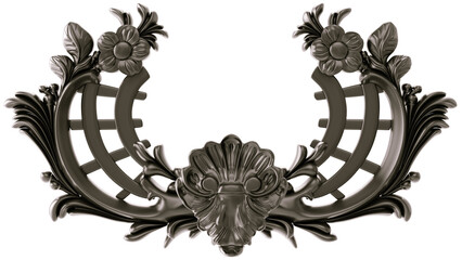 Black  ornament on transparent background, cut out, 3D render
