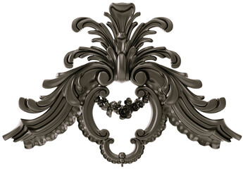 Black  ornament on transparent background, cut out, 3D render
