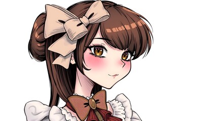 Whimsical Woman with Brown Hair and Coquette Bow