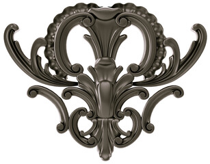 Black  ornament on transparent background, cut out, 3D render
