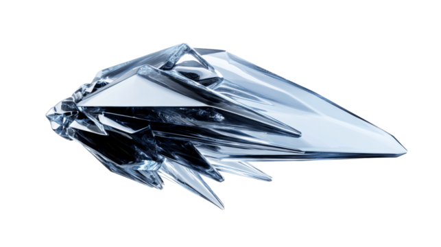 Complex translucent crystal structure with sharp edges, cut out transparent