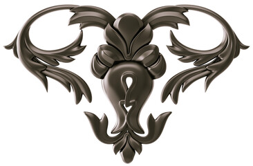 Black  ornament on transparent background, cut out, 3D render
