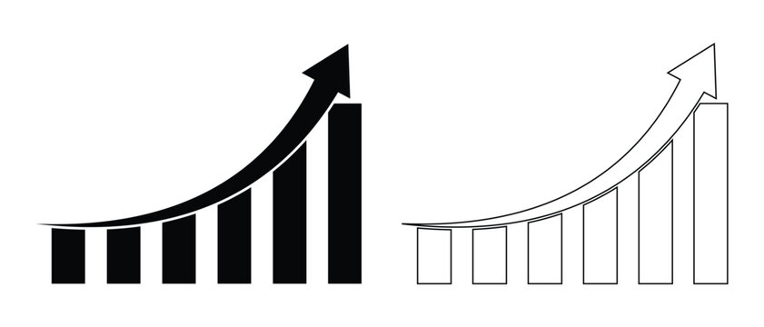 Growth icon vector set. Business growth success chart with arrow, bar sign, progress bar symbol. profit and loss statistics. Vector illustration. 