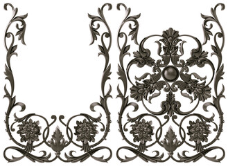 Black  ornament on transparent background, cut out, 3D render
