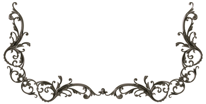 Black  ornament on transparent background, cut out, 3D render
