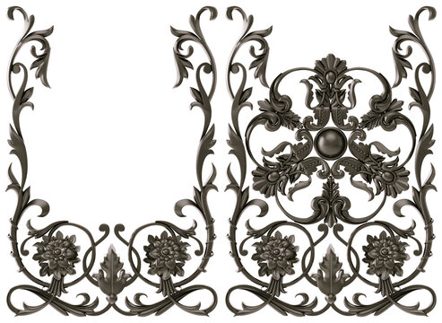 Black  ornament on transparent background, cut out, 3D render
