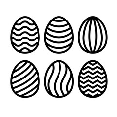 Easter geometric eggs set. Paper or laser cutting templates. Vector black illustrations. Decorative holiday symbols. Isolated on white background. Carved pattern. For laser, plotter cutting, print.