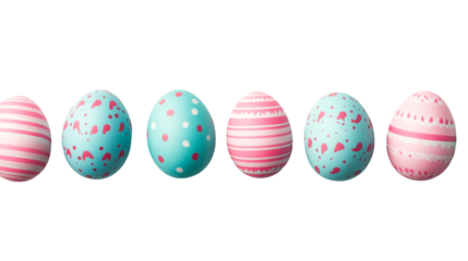 Assorted Easter eggs with colorful designs, cut out transparent