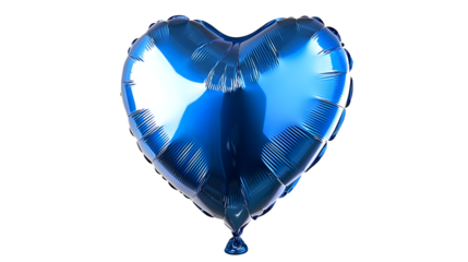 Heart shaped blue foil balloon isolated on transparent background