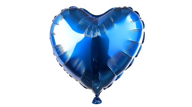 Heart shaped blue foil balloon isolated on transparent background
