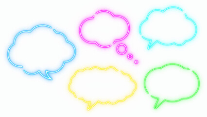 set of colorful speech bubbles clouds neon lights isolated on transparent background ,png chat and talk design element	