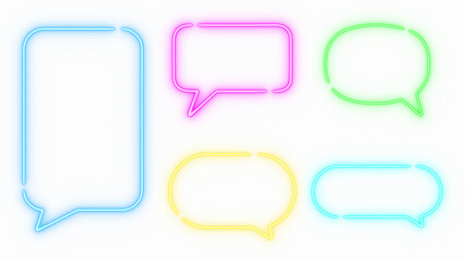 set of colorful square speech bubbles neon lights isolated on transparent background ,png chat and talk design element	