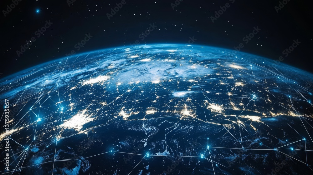 Poster global technology connections network and data exchange visualization symbolizing communication.