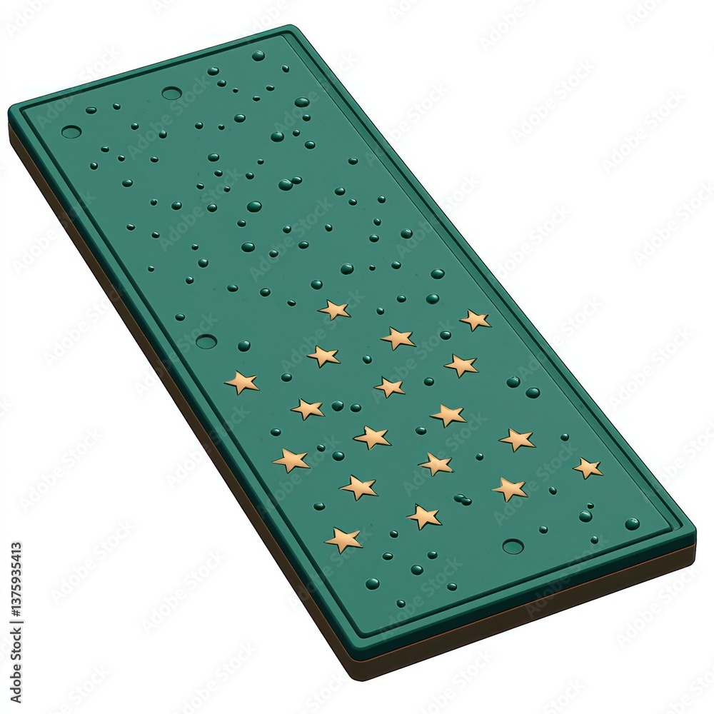 Aufkleber 3d green rectangular object with stars and bubbles on white background, ideal for digital art and gr