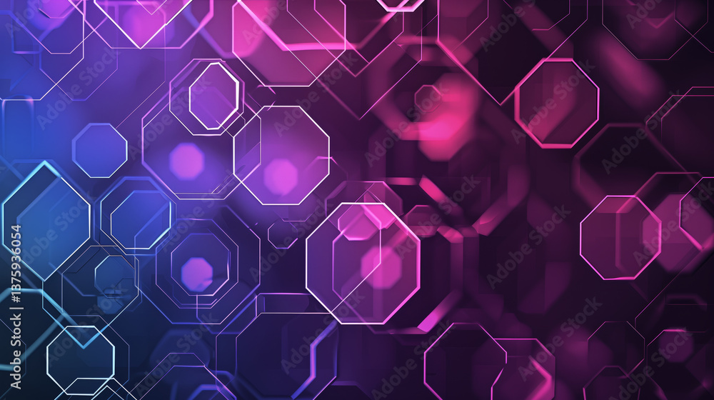 Poster Digital glowing neon futuristic hexagon abstract pattern. minimalistic geometrical hexagon form light glowing background. illuminated hexagon forms glowing wallpaper computer graphic background