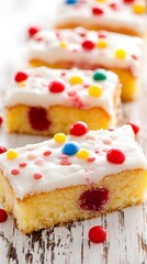Delicious Colorful Candy Cakes on White Wooden Table