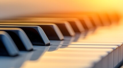 Close-Up of Piano Keys Captured During Golden Hour with Beautiful Soft Lighting