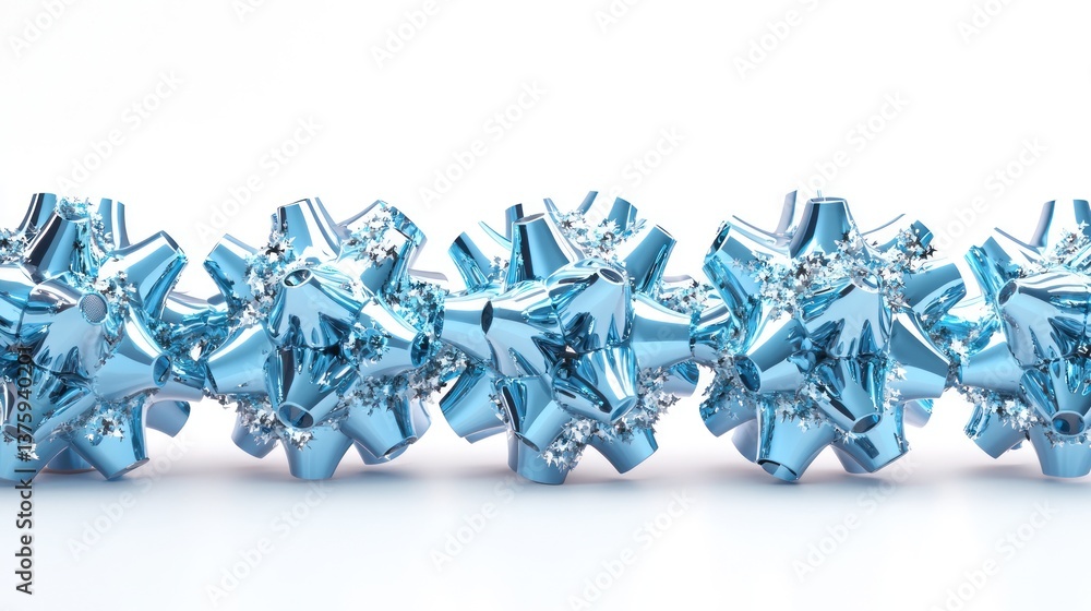 Poster abstract 3d model of metallic blue decorative elements on white background for modern design use