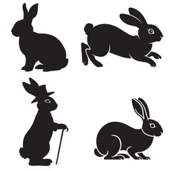 Fototapeta premium set of vector different type of RABBIT, bunny silhouettes 