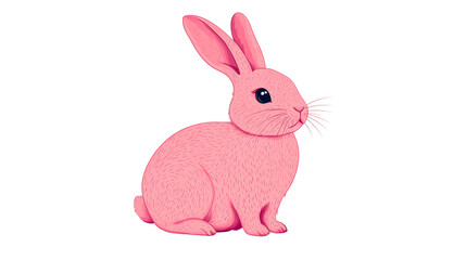 Pink rabbit with long ears and whiskers, cut out transparent