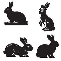 set of vector different type of RABBIT, bunny silhouettes	