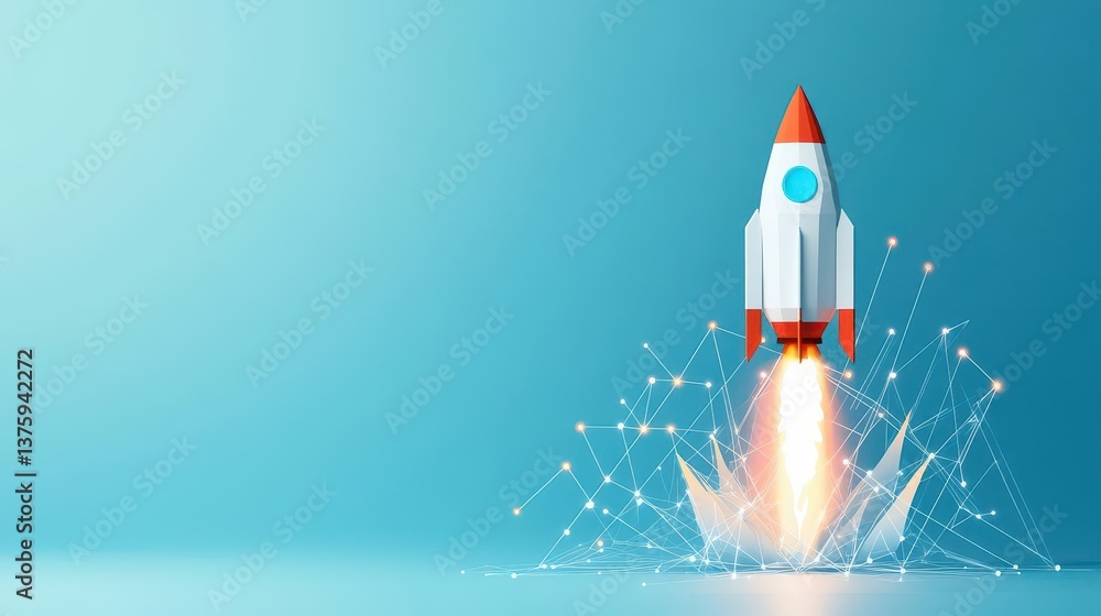 Aufkleber powerful rocket launching into the sky with flames and smoke representing innovation and space explo