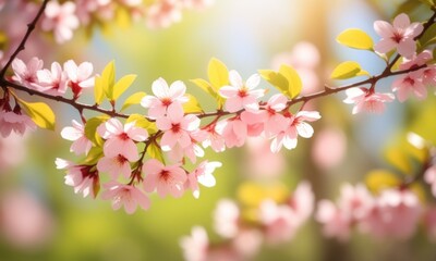 Cherry blossoms in sunlit spring garden