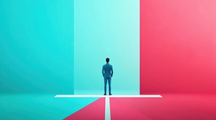 Man standing in front of a vibrant colorful wall wearing casual clothing and expressing joy and creativity in urban setting