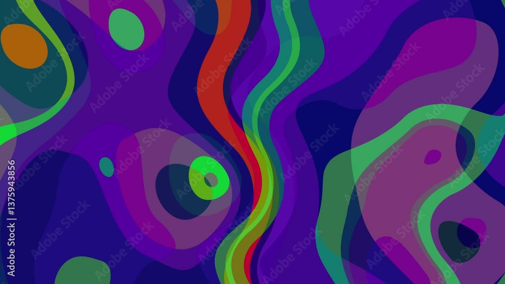 Poster dynamic and colorful animated background - abstract, turbulent shapes and flowing lines, a mix of pu