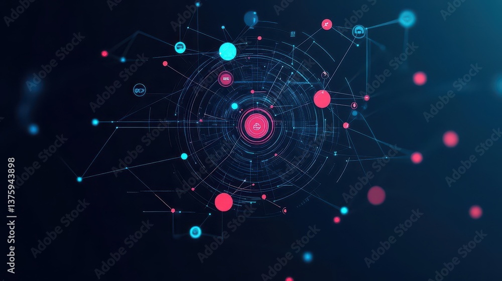Aufkleber Circle composed of a network of connected dots representing interconnectivity and data flow in modern technology systems