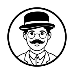 Gentleman Icon Vector. Man with Hat Mustache Glasses