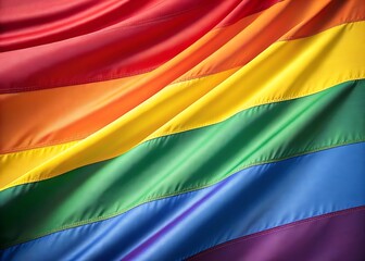 A vibrant rainbow flag, a symbol of pride and unity, showcasing the rich colors and flowing fabric in a dramatic, close-up view.