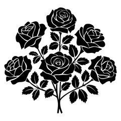 Minimalist Floral Ink Rose – Black Silhouette Illustration of a Beautiful Flower with Leaves