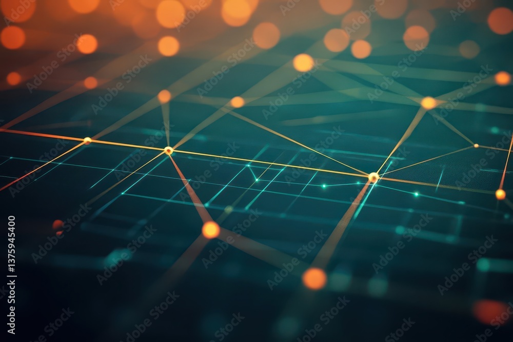 Poster Computer circuit design set against a stunning glowing orange and blue background illustrating technological innovation