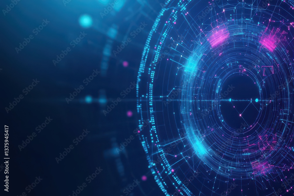 Poster vibrant blue and pink circle design against a striking black background creating a bold visual contr